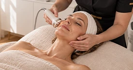 Soin du visage raffermissant et anti-âge réalisé dans un institut de beauté à Lausanne.